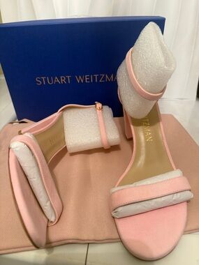 Stuart Weitzman Blush Pink suede  Open-Toe Block Heel Sandals